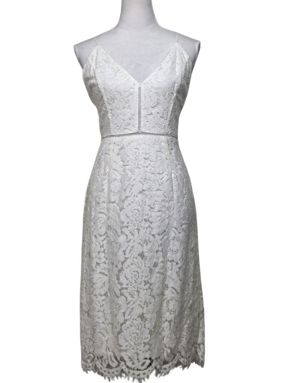 Astr THE LABEL, Off White Lace Sheath Midi Slip Dress Size Large
